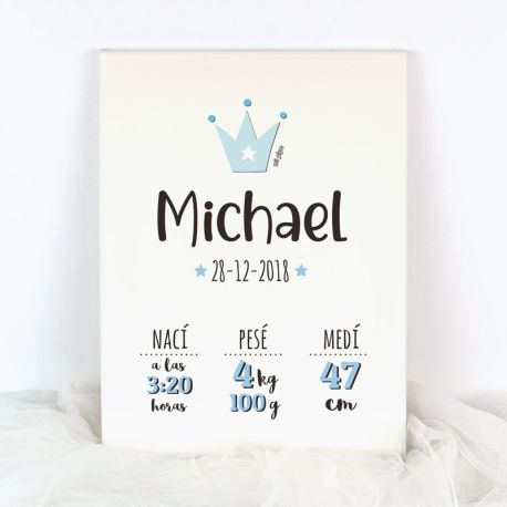 Lienzo Datos Nacimiento Corona Azul