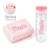 Pack Botella 600ml + Cajita Porta Alimentos Caligrafía Rosa personalizadas