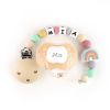 Cajita Chupete Beige + Cadenita de silicona Arcoíris Beige personalizada