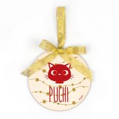 Bola Navidad MADERA Guirnalda Estrellas, Gatito personalizada