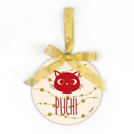 Bola Navidad MADERA Guirnalda Estrellas, Gatito personalizada