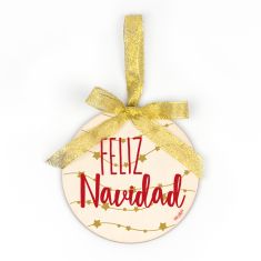 Bola Navidad MADERA Guirnalda Estrellas, Feliz Navidad