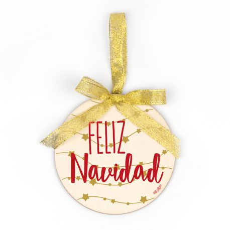 Bola Navidad MADERA Guirnalda Estrellas, Feliz Navidad