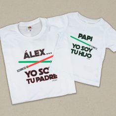 Pack 2 Prendas Personalizadas (nombre niño) Yo soy tu Padre/Papi Yo soy tu Hijo espadas láser
