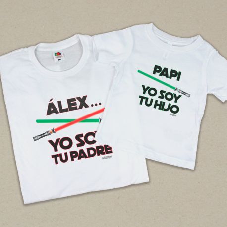 Pack 2 Prendas Personalizadas (nombre niño) Yo soy tu Padre/Papi Yo soy tu Hijo espadas láser