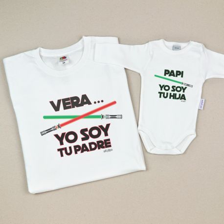 Pack 2 Prendas Personalizadas (nombre niña) Yo soy tu Padre/Papi Yo soy tu Hija espadas láser