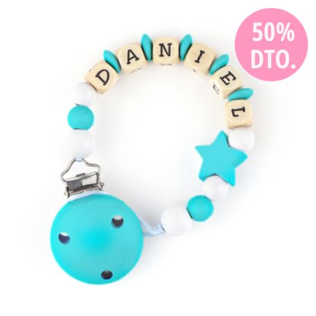 Cadenita de madera personalizada Estrella Turquesa (LIQUIDACIÓN 50%)