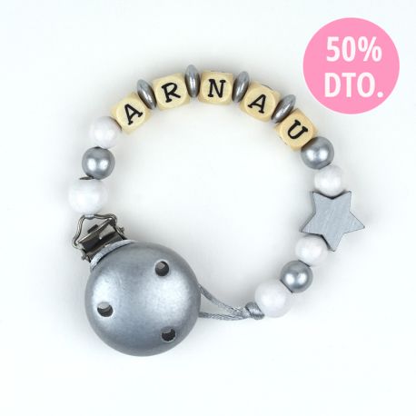 Cadenita de madera personalizada estrella plata blanco (LIQUIDACIÓN 50%)