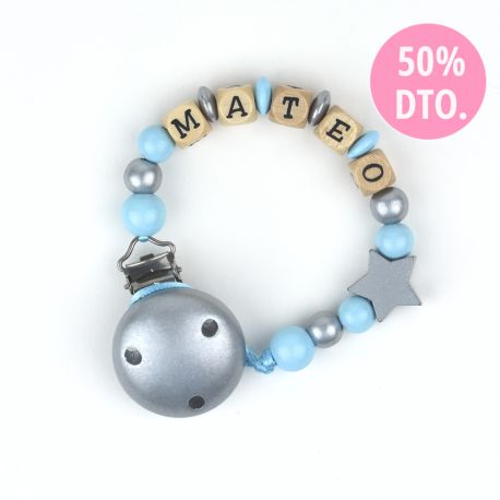 Cadenita de madera personalizada estrella plata azul (LIQUIDACIÓN 50%)