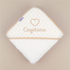 Capa de baño bordada estrellitas beige, dibujo a elegir