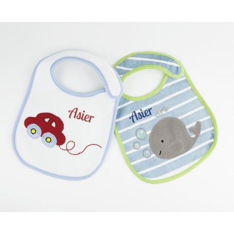 2 Baberos Personalizados Coche-Ballena +3M