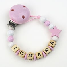 Wood chain I love Mommy Pink