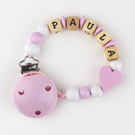 Wood chain Pink Heart Personalized