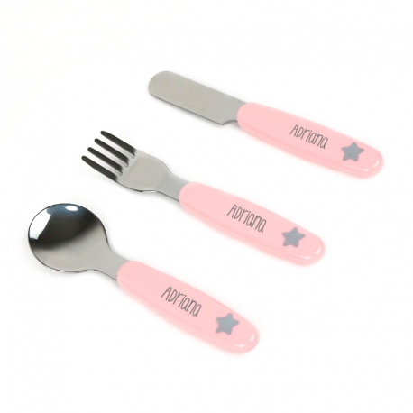 Set of Cutlery Steel Pink Personalized