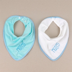 2 Bibs Dry Drool Personalized White-Light Blue +3M