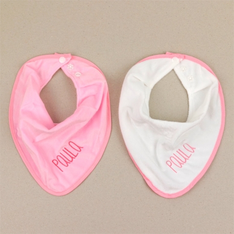 2 Bibs Dry Drool Personalized White-Pink +3M
