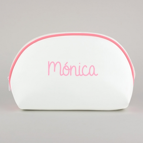 Toiletry Leather Bag White-Edging Pink Personalized 